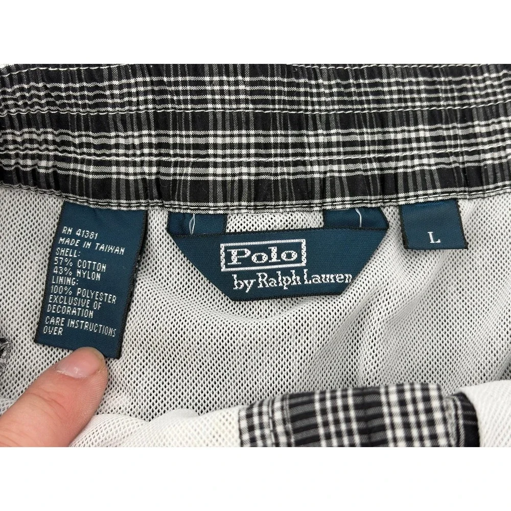 Polo Ralph Lauren, Swimsuit Trunks Black/White Plaid (NO Tie for Waist), Large